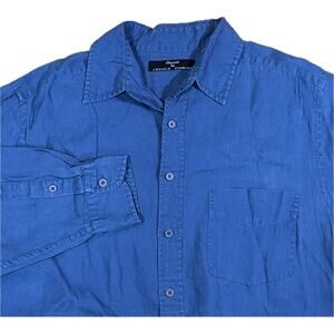 Arnold Zimberg Elements 100% Linen Blue Long Sleeve Button Down Shirt Mens Large
